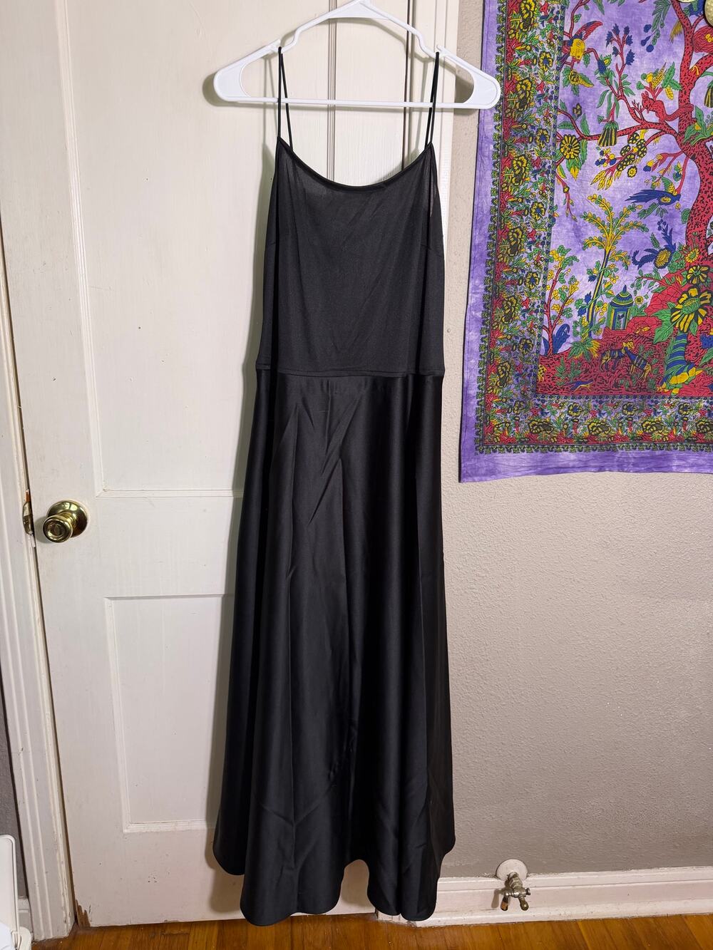 Vintage Sténay Black Maxi Dress Formal Evening Gown Spaghetti Strap - 10